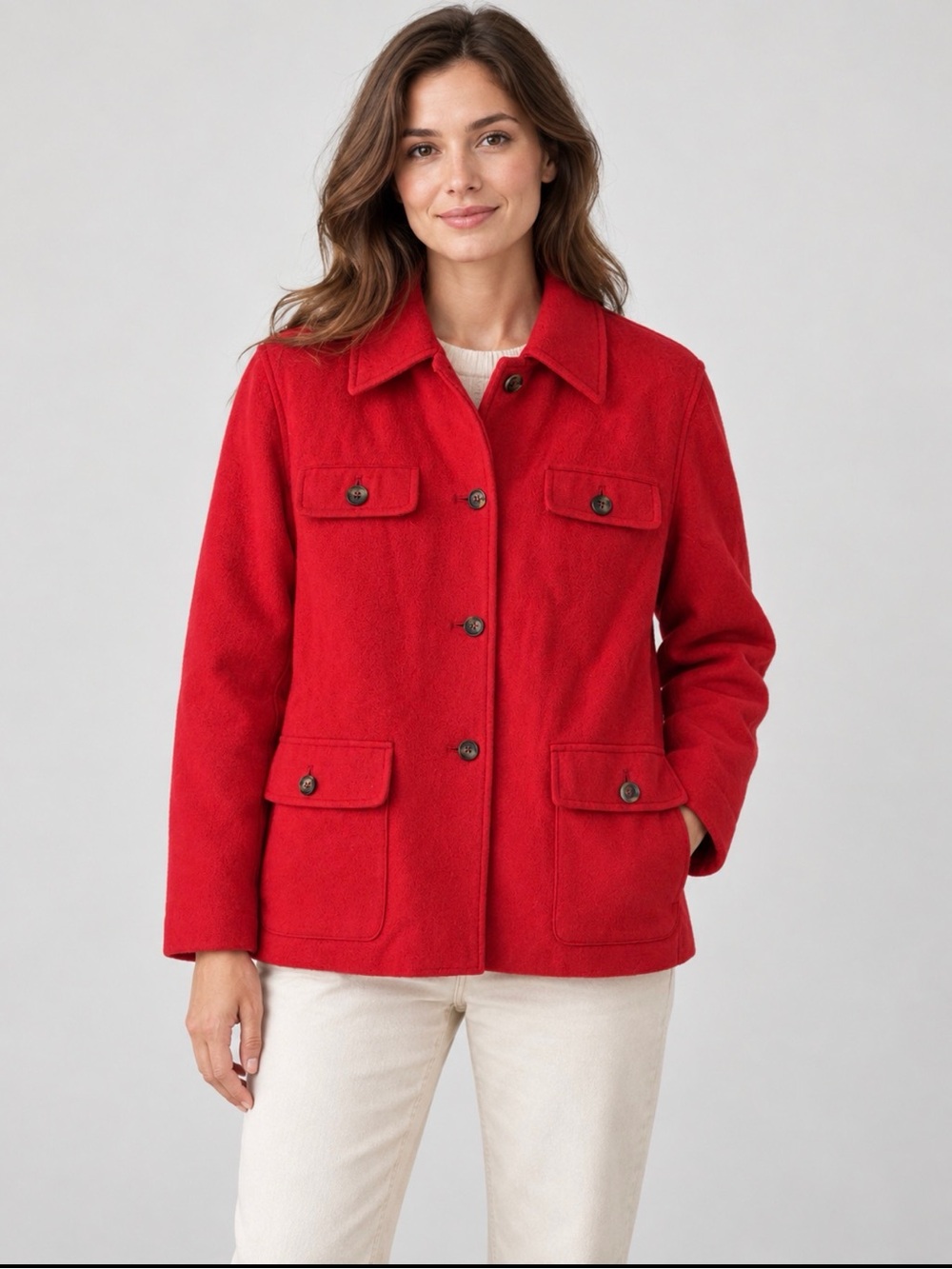 Harve Benard vintage Red Wool Pea Coat with Button Front petite large